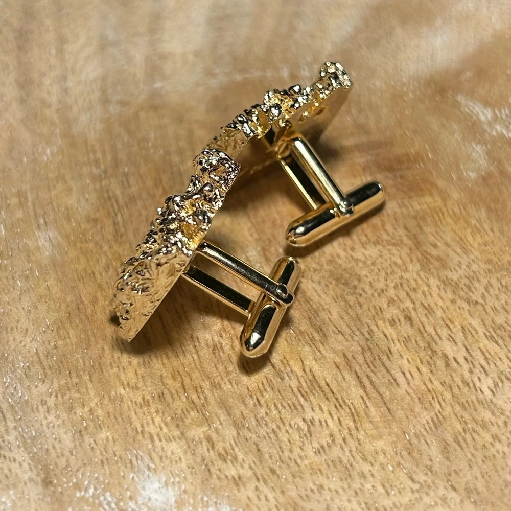 Vintage Swank Nugget & Rhinestone Gold Tone Cufflinks.